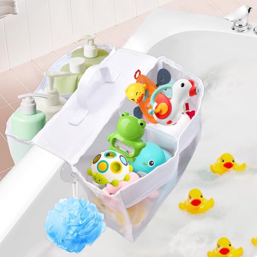 Saddle Shape Bath Toy Organizer with 4 Compartments & Suction Cups