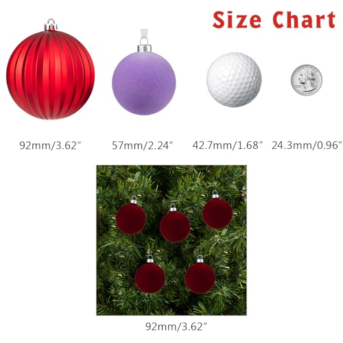 Velvet Burgundy Christmas Ornaments Set - Shatterproof 50 Count, 57mm / 2.24"
