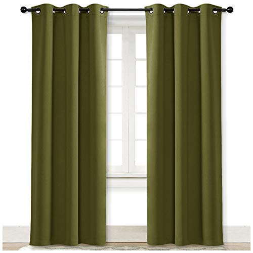NICETOWN Olive Green Blackout Curtain Panel 42" x 84" - Thermal Insulated Room Darkening Drapes