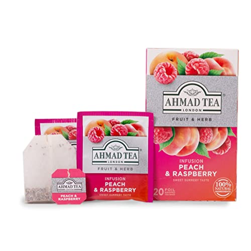 Ahmad Tea Peach Raspberry Herbal Tea Bags - Decaffeinated, 20 Count