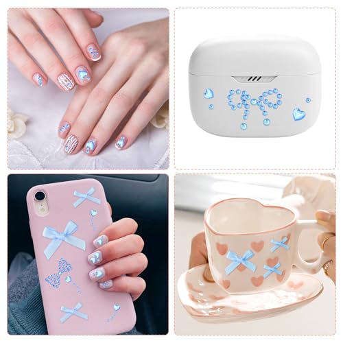 SmallCat Blue Self-Adhesive Face Gems & Bow Rhinestone Stickers for Hair