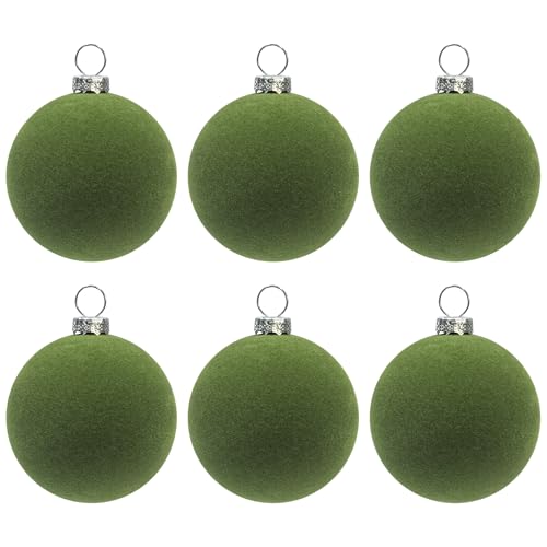 Moss Green Velvet Christmas Balls Set of 6 - 2.36-Inch Holiday Tree Ornaments