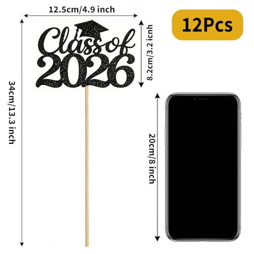 Class of 2026 Graduation Cake Toppers & Centerpieces - 12PCS