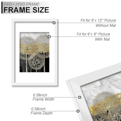 Fxojyvo 8x12 Picture Frame - Lightweight White Frame for Photos