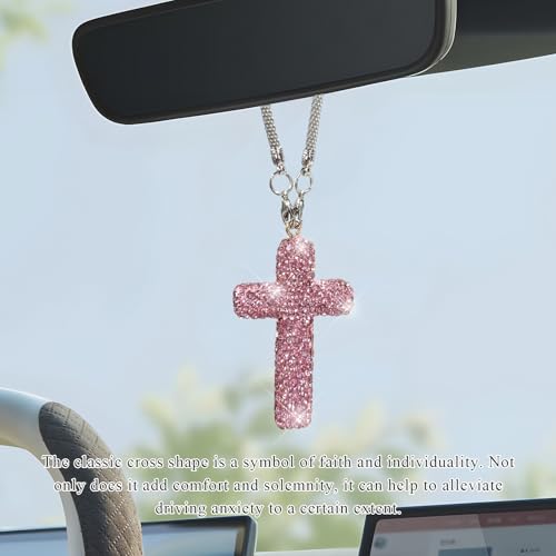 Bling Crystal Rhinestone Cross Rearview Mirror Hanging Ornament