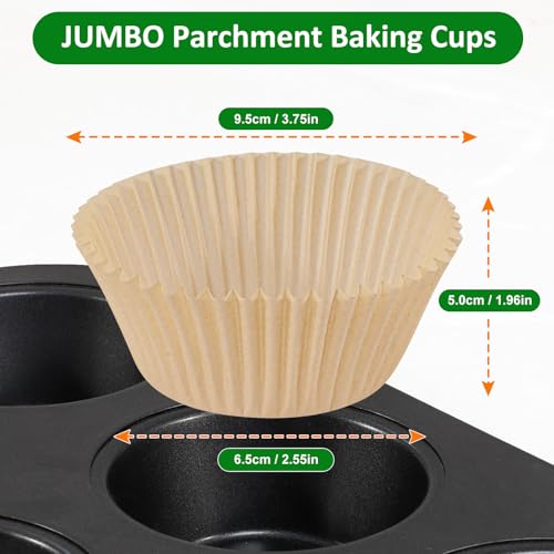 Caperci Jumbo Parchment Cupcake Liners - 200 Count, Non-Stick, Unbleached