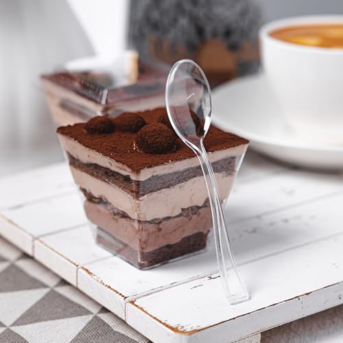 50 Pack 4oz Clear Mini Dessert Cups with Spoons - Reusable Appetizer Bowls