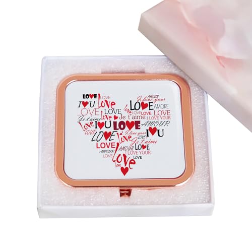 Rose Gold Mini Compact Mirror for Women - 1X/2X Magnification