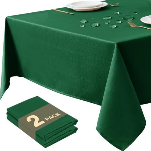Waterproof Rectangle Table Cloth 8ft - Hunter Green 2-Pack, Linen-Textured