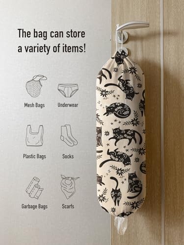 Hglian Cute Cat & Flower Plastic Grocery Bag Holder - Vintage Canvas Organizer Storage Keeper