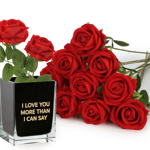 MERIXMAS Red Artificial Velvet Roses, 12-Piece Set with Adjustable Stems