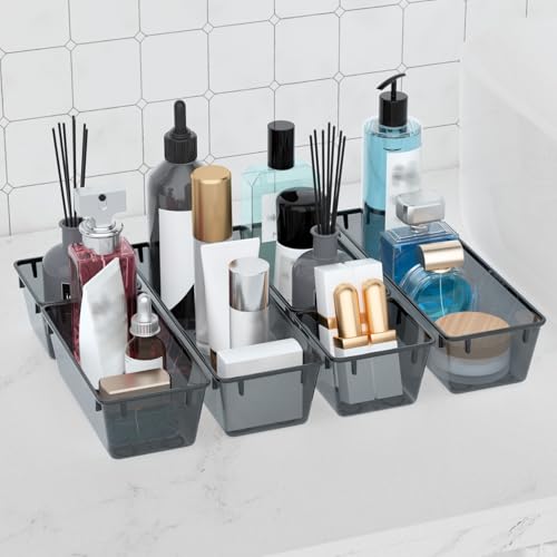 WOWBOX 6 Pack Black Clear Drawer Organizer Set - Stackable Storage Bins
