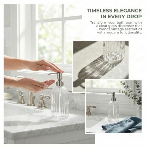 Clear Glass Soap Dispenser with Stainless Steel Pump - 1 Unit
