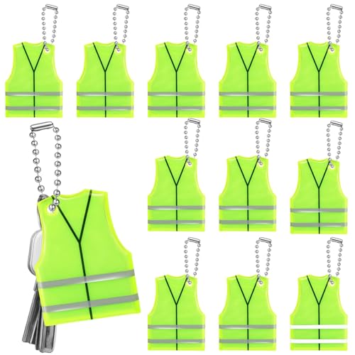 12 Pcs Reflective Keychain Tags Vest Shape Glow in The Dark Keychain Safety Reflector Pendant for Zippers Backpack Dog Collar Bags Walking Running Cycling