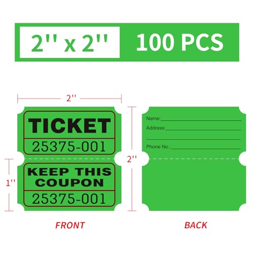 Green Raffle Tickets - 100 Pairs 50/50 Double Stub Tickets
