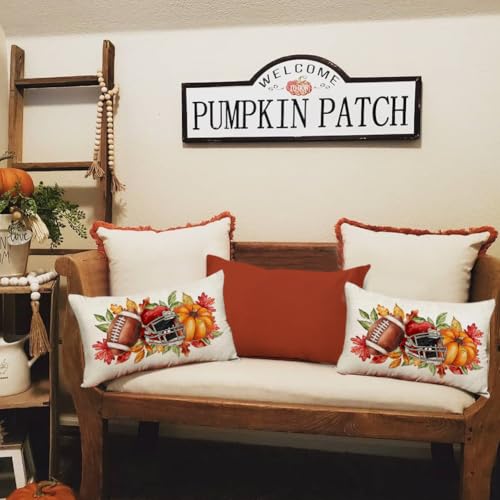 RABUSOFA 12x20 Pumpkin Football Cap Pillow Cover - Autumn Decor