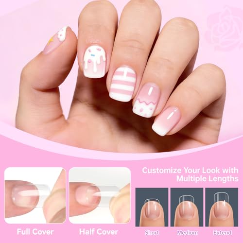 Ranrose Kids Clear Square Press on Nails - 420 Pcs Full Cover Fake Nail Tips for Girls 9-12 Years