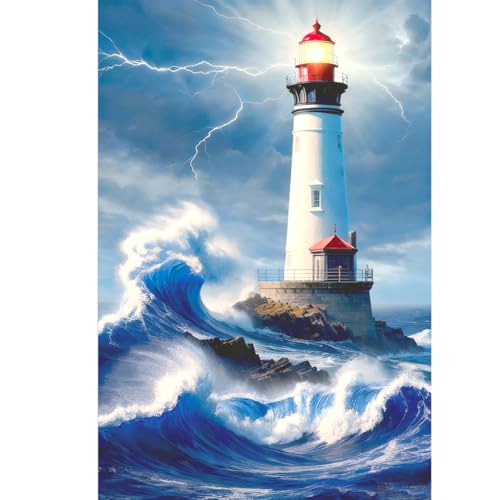 5D Diamond Painting Kit - Ocean Lighthouse Art 12x16 Inch