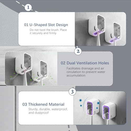 OIZOIZ Grey Mini Toothbrush Holder, 2-Pack Wall Mounted Organizer
