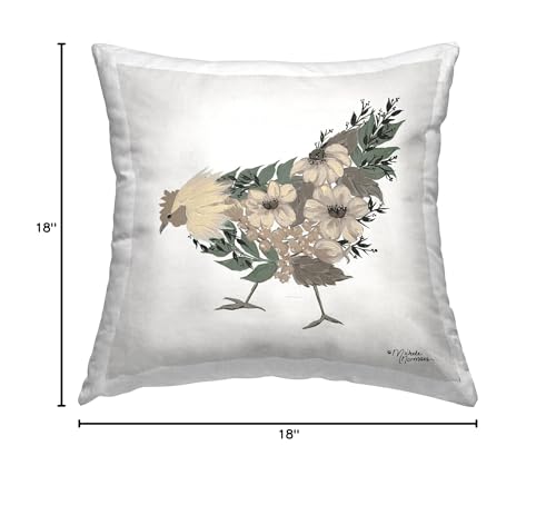 Stupell Industries Floral Blossom Arrangement Farmhouse Chicken Shape Design by Michele Norman Throw Pillow