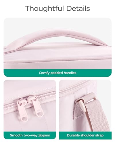 BAGSMART Insulated Lunch Bag for Women, 8.2L Quilted Lunch Box - Dusky Pink