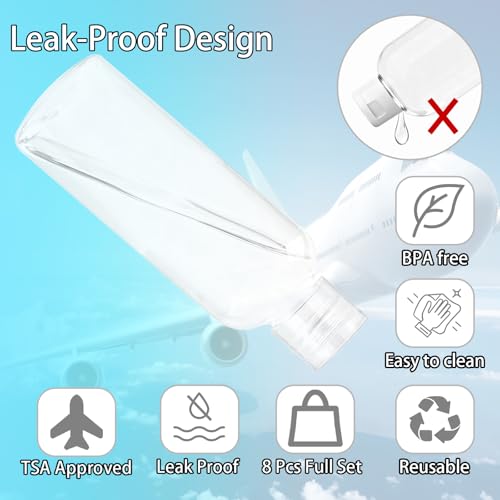 Ninsula 8-Piece TSA Approved Travel Bottles Set - Leak-Proof Toiletries Containers