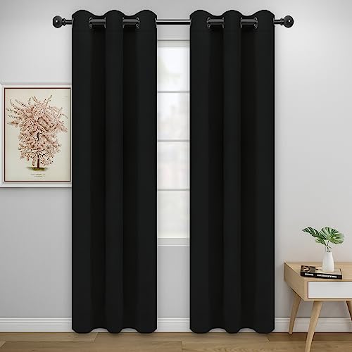 Easy-Going Blackout Curtains, 34x84 in, Black, 2 Panels - Thermal Insulated Grommet Drapes