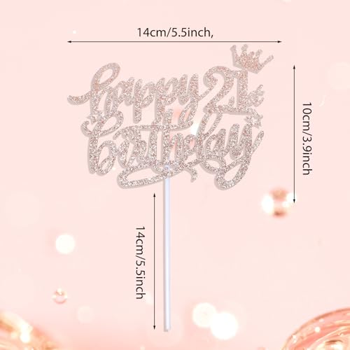 Rose Gold 21st Birthday Cake Topper - Glitter Party Decoration