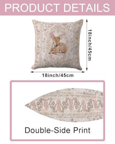 Sleeping Fawn Pillow Cover 18x18, Pink Woodland Floral Nursery Decor