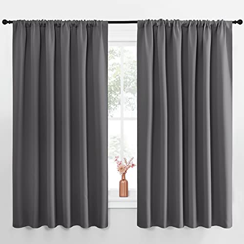 NICETOWN Grey Blackout Curtain Panels 70x63 Inches - Pack of 2, Thermal Insulated Drapes for Bedroom & Living Room