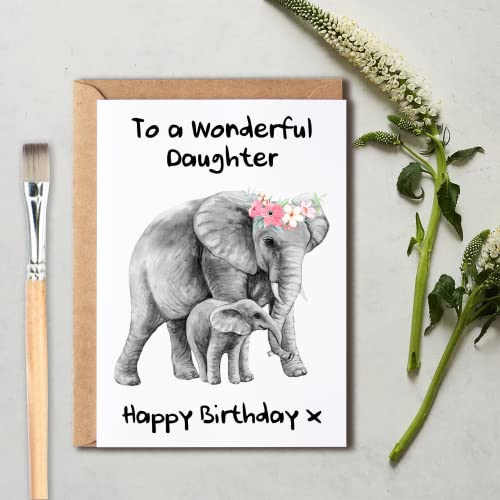 Happy Birthday Daughter Card - Elephant Design, 5x7 Inches