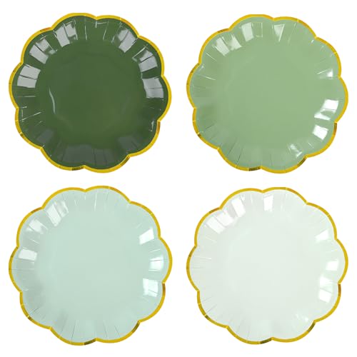 AimFun 24-Pack Sage Green Scalloped Paper Dessert Plates, 7-Inch Disposable