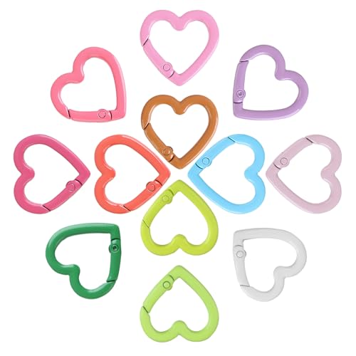 12 Pcs Heart Shaped Keychain Clip Cute Carabiner, Zinc Alloy Spring Snap Hooks for Keys, Bags, Camping, Hiking, Fishing, Travel, DIY Crafts, Fashion Accessories (12 Color)