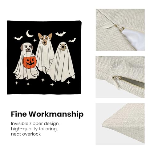 Halloween Pillow Covers 20x20 Set of 2 - Cute Dog Ghost & Pumpkin