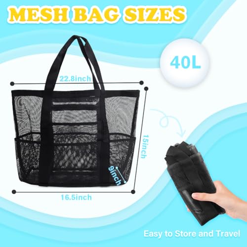 Showvigor Large Mesh Beach Bag - Durable Tote with Zipper Pocket