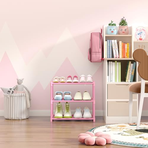 HITHIM 3-Tier Pink Shoe Rack for Women & Kids - Space-Saving Organizer