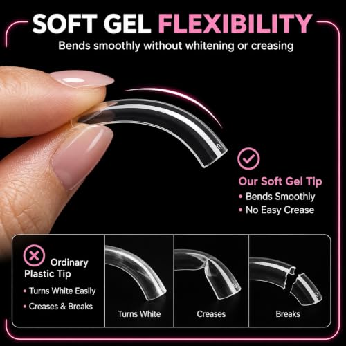 Extra Long Square Soft Gel Nail Tips 240Pcs Clear Acrylic Extensions