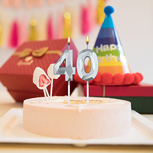 Silver 3D Diamond Shaped Birthday Candles - 26 & 62 Number Set