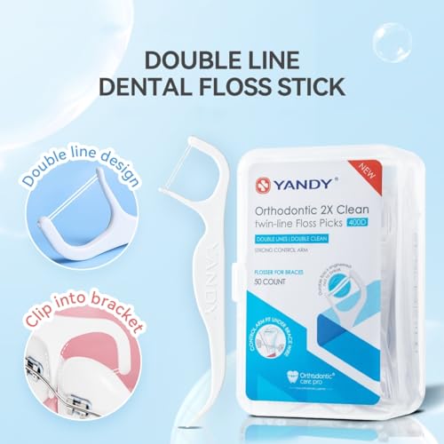 YANDY Orthodontic Dental Floss Picks, Twin-Strand Braces Flossers 50 Count