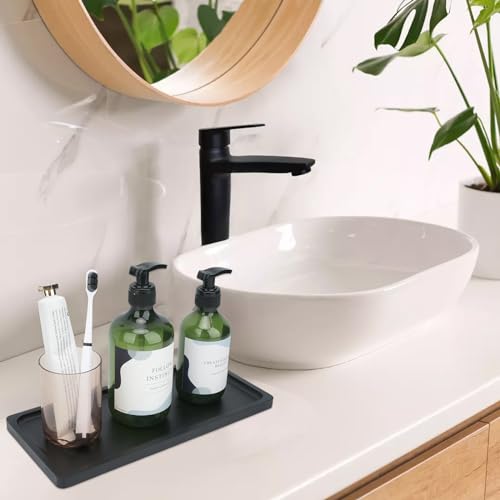 Siencooray Black Bamboo Vanity Tray - 11.8-Inch Bathroom Organizer