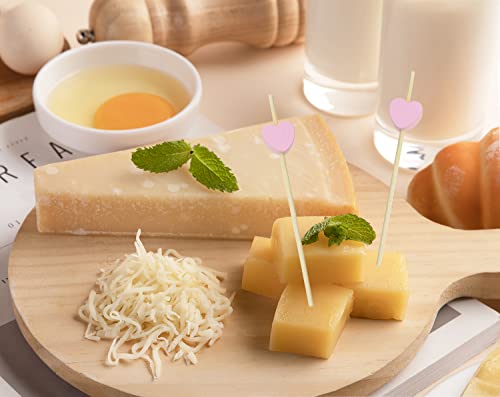 Pink Heart Bamboo Cocktail Picks 4.72 Inch - 20 Pcs Decorative Food Skewers