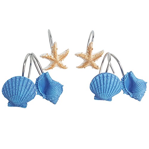 Gracelife Starfish Shower Curtain Hooks - Set of 12 Rust-Proof Resin Rings