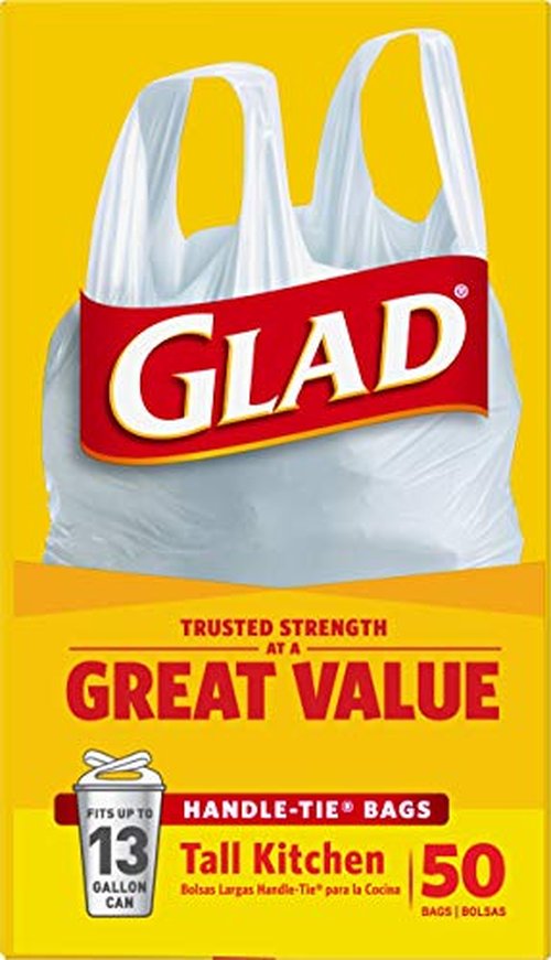 Glad Tall Handle-Tie Kitchen Trash Bags - 13 Gallon - 50 Count - 4 Pack (Packaging May Vary)