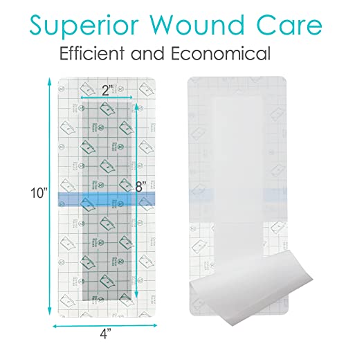 14 Pack 4"x10" Waterproof Adhesive Island Dressing for Knee Replacement Post-Surgery Recovery Bordered Gauze Bandages with Non-Stick Pad for Hip Surgical Incision Care Shower Protection