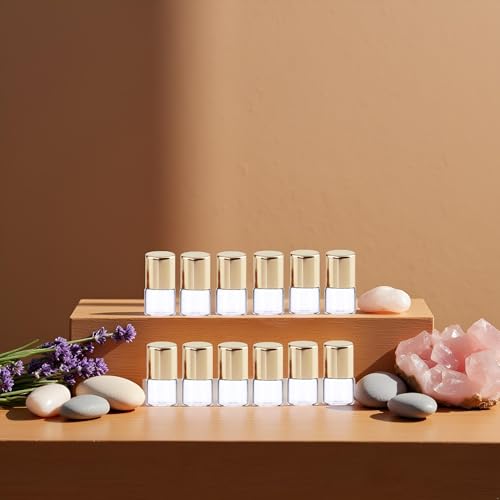 Mozff 1ml Glass Roll On Bottles 12Pcs Refillable Essential Oil Vials Gold