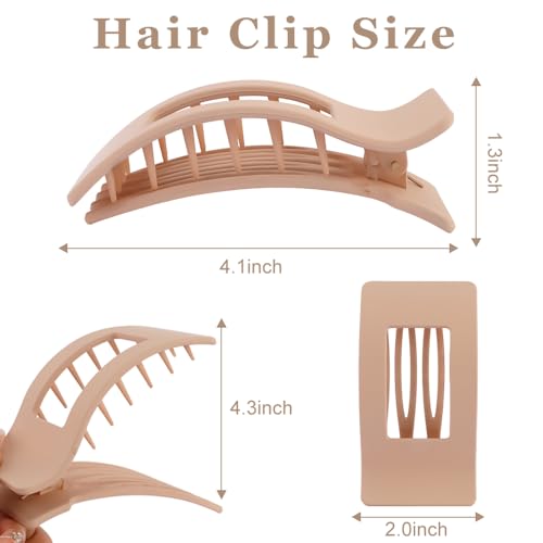 FASOTY Large Flat Hair Claw Clips for Thick Hair, 5 Pack Matte No Slip