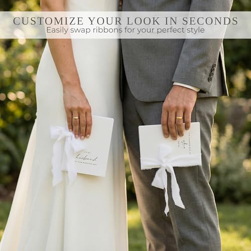 Elegant Wedding Vow Books Set - His & Hers with Ribbons