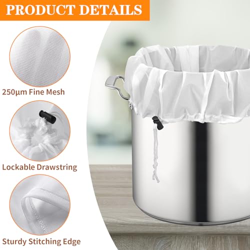 Reusable 26x22 Inch Beer Brew Bags 250 Micron Mesh with Drawstring - 2 Pack