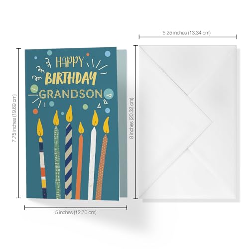 Birthday Card for Grandson - 5x7.75 inch with Envelope, Made in USA | Candles + Confetti | Eco-Friendly