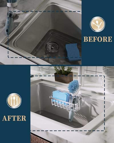 Stainless Steel Ladder Sink Caddy - Rustproof Sponge Holder with 2 Installation Methods